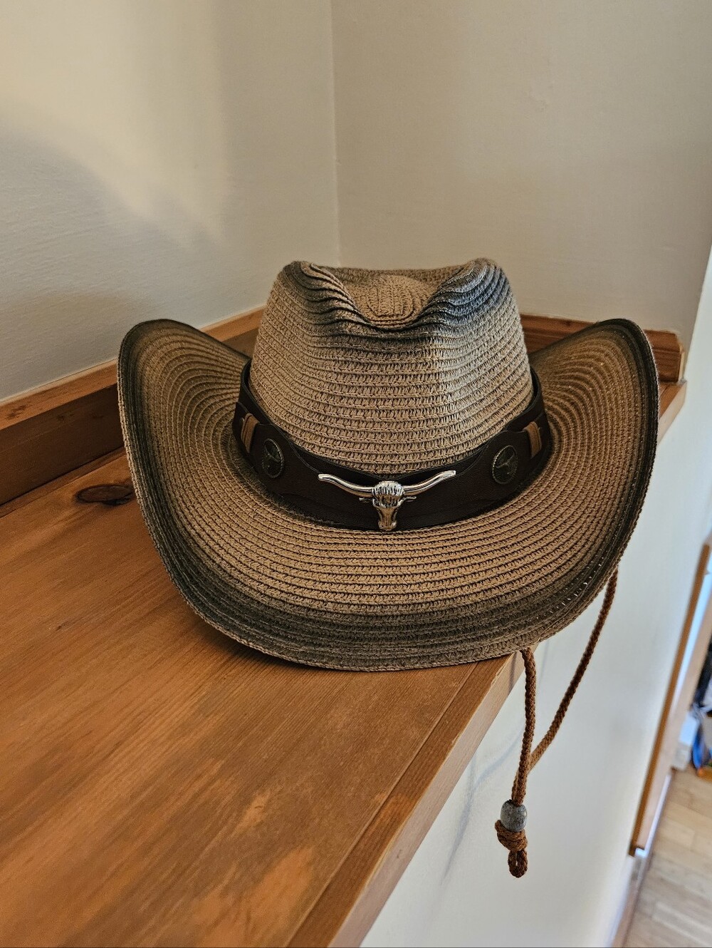 Two Tone Western Cowgirl Straw Hat With Longhorn - Picture 2 of 10